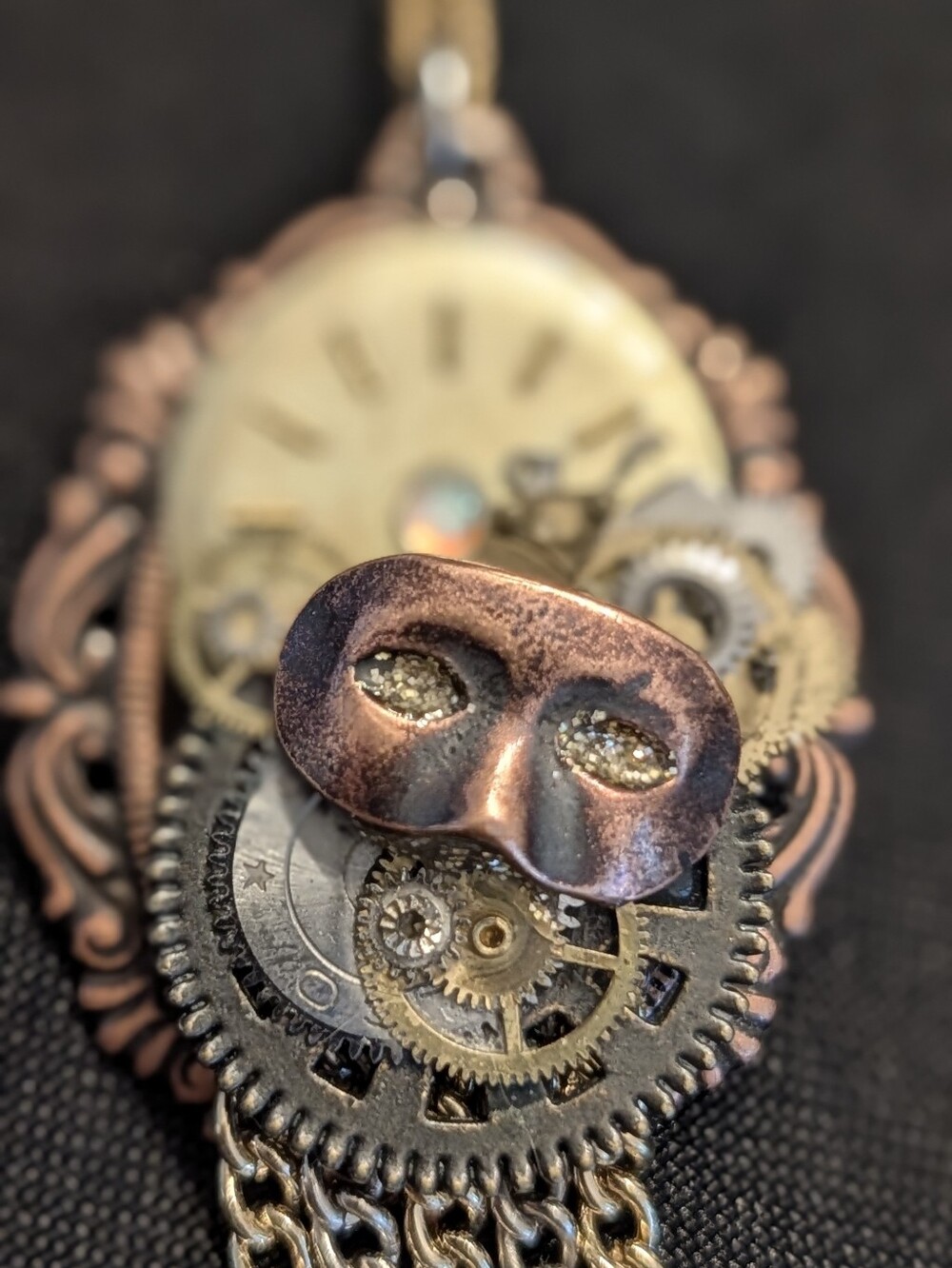 Steampunk Mask Gear Pendant Necklace – Copper & Gold